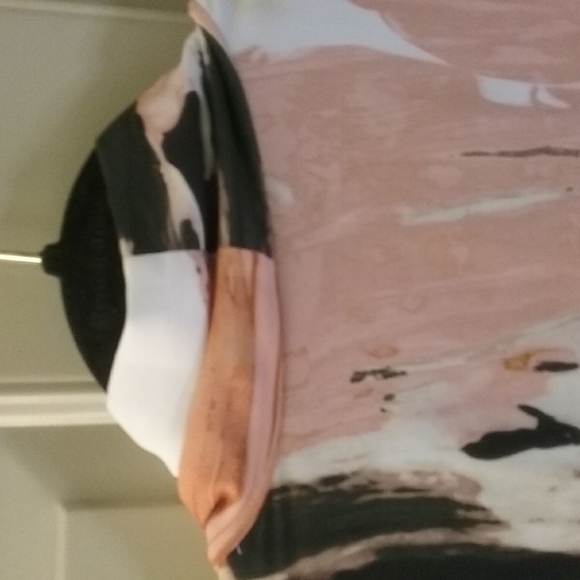 Bar III Dress Pink Black V Neck Woven Lined Tie Waist 3/4 Sleeves - Picture 8 of 12